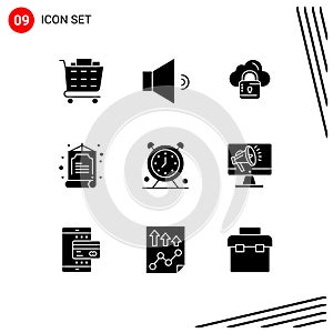 User Interface Pack of 9 Basic Solid Glyphs of timer, schedule, louck, clock, zhihu photo