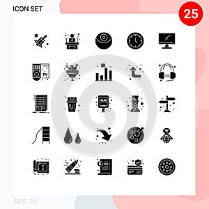 Modern Set of 25 Solid Glyphs and symbols such as imac, monitor, planet, computer, home appliances photo