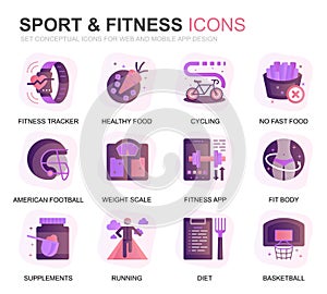 Modern Set Sport and Fitness Gradient Flat Icons for Website and Mobile Apps. Contains such Icons as Fit Body, Swimming