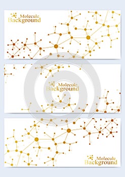 Modern set of vector banners. Atom. DNA. Molecule and communication background for medicine, science, technology