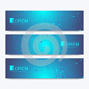 Modern set of vector banners. Geometric abstract presentation. Molecule DNA and communication background for medicine