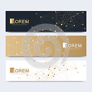 Modern set of vector banners. Geometric abstract presentation. Molecule DNA and communication background for medicine