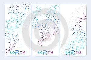 Modern set of vector flyers, banners. Geometric abstract presentation. Molecule and communication background for