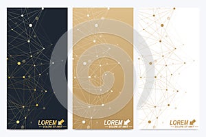 Modern set of vector flyers. Geometric abstract presentation. Molecule and communication background for medicine