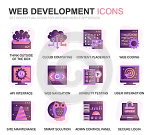 Modern Set Web Disign and Development Gradient Flat Icons for Website and Mobile Apps. Contains such Icons as Coding
