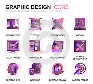 Modern Set Web and Graphic Design Gradient Flat Icons for Website and Mobile Apps. Contains such Icons as Studio