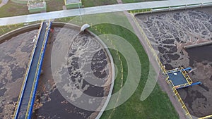 Modern sewage treatment plant, aerial view