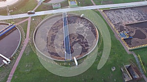 Modern sewage treatment plant, aerial view