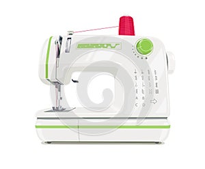 Modern sewing machine with red spool thread