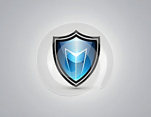 Modern shield logo with blue gradient, symbol of digital security and IT protection