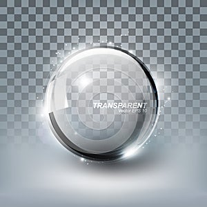 Modern Shiny Transparent glass sphere with shadow on white background, vector illustration