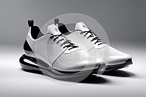 Modern Shoes Showcase in 3D Render - Floating Effortlessly Against a Neutral Gradient Background