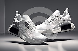 Modern Shoes Showcase in 3D Render - Floating Effortlessly Against a Neutral Gradient Background