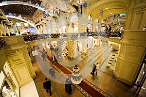 Modern shopping center interior at night