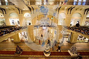 Modern shopping center interior at night