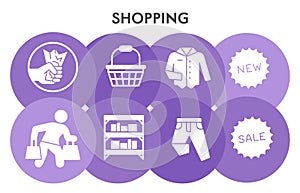 Modern Shopping Infographic with glyph icons. Online shopping Infographic visualization in bubble design on white