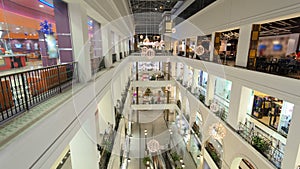 Modern shopping mall from top floor timelapse hyperlapse.