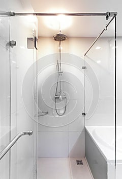 Modern shower with water stream.