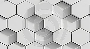 Abstract White Hexagonal Geometric Pattern with 3D Depth and Shadows