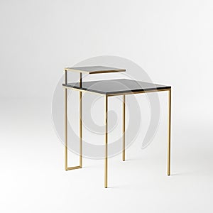Modern Side Table with Gold Frame and Black Top on White Background end table accent table
