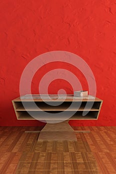 Modern sideboard with red stuco background