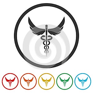 Modern sign of the caduceus ring icon color set
