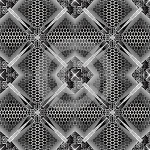Modern silver 3d abstract vector seamless pattern. Honeycomb ornamental background. Geometric repeat grid backdrop