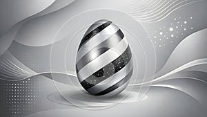 Modern Silver And Black Easter Egg On Clean Abstract Flowing Background