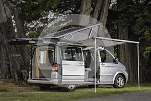 Modern silver camper van