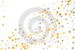 Modern silver and gold starburst vector texture. Many stardust spangles xmas decoration particles.