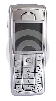 Modern silver mobile phone, isolated
