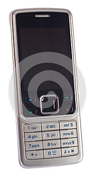 Modern silver mobile phone, isolated