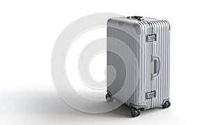 Modern silver suitcase on white background