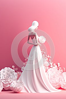 Modern simple art wedding invitation card. Bride in wedding beautiful dress. Save the Date. Flyer for wedding salon. AI generative