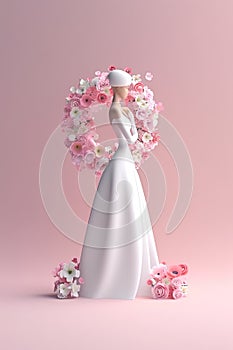 Modern simple art wedding invitation card. Bride in wedding beautiful dress. Save the Date. Flyer for wedding salon. AI generative