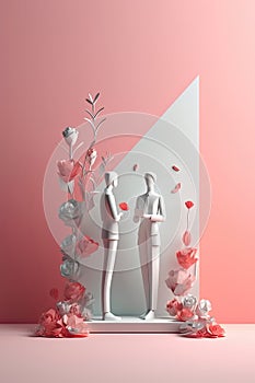 Modern simple art wedding invitation card. Gay couple in wedding tuxedos . Save the Date. wedding, ceremoni. AI generative photo
