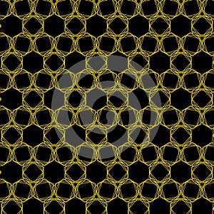 Modern simple geometric vector seamless pattern with gold line texture on black background