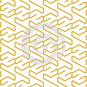 Modern simple geometric vector seamless pattern with gold line texture on white background.