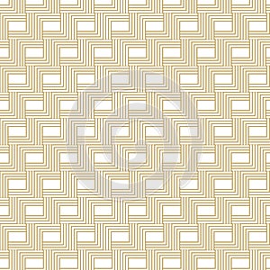Modern simple geometric vector seamless pattern with gold line texture on white background.