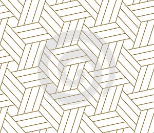 Modern simple geometric vector seamless pattern with gold line texture on white background. Light abstract wallpaper