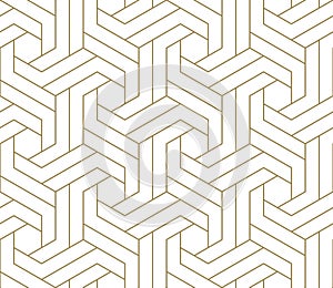 Modern simple geometric vector seamless pattern with gold line texture on white background. Light abstract wallpaper