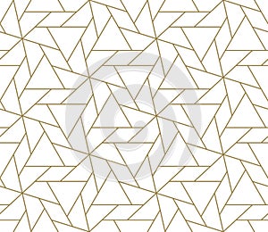 Modern simple geometric vector seamless pattern with gold line texture on white background. Light abstract wallpaper