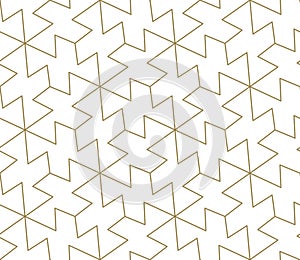 Modern simple geometric vector seamless pattern with gold line texture on white background. Light abstract wallpaper