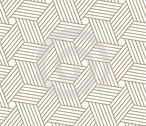 Modern simple geometric vector seamless pattern with gold line texture on white background. Light abstract wallpaper