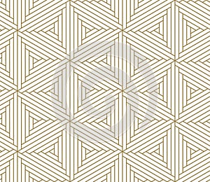 Modern simple geometric vector seamless pattern with gold line texture on white background. Light abstract wallpaper