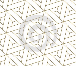 Modern simple geometric vector seamless pattern with gold line texture on white background. Light abstract wallpaper