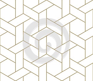 Modern simple geometric vector seamless pattern with gold line texture on white background. Light abstract wallpaper photo