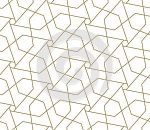 Modern simple geometric vector seamless pattern with gold line texture on white background. Light abstract wallpaper