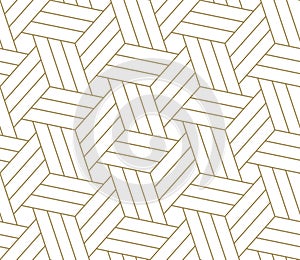 Modern simple geometric vector seamless pattern with gold line texture on white background. Light abstract wallpaper photo