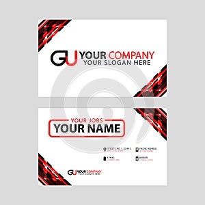 Modern simple horizontal design business cards. with GU Logo inside and transparent red black color.